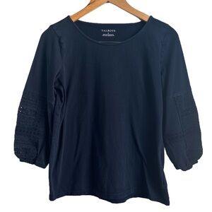 Talbots | Navy Top with Balloon Crochet Sleeves